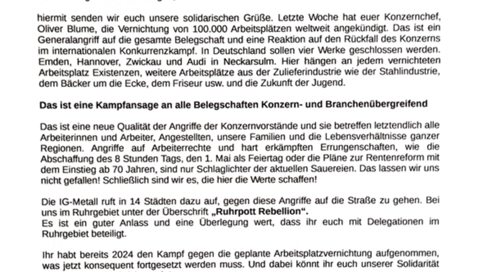 Soli-Botschaft Thyssen Krupp Steel Dortmund
