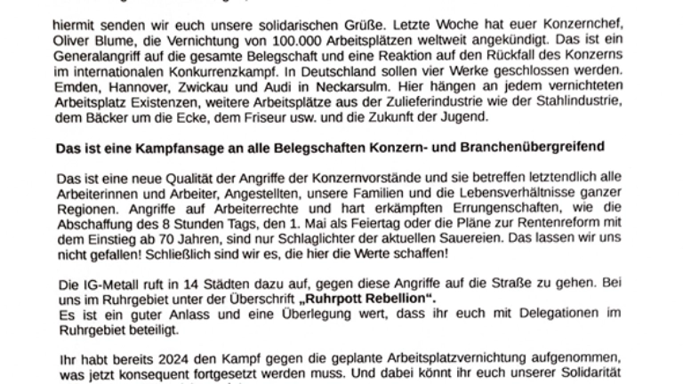 Soli-Botschaft Thyssen Krupp Steel Dortmund